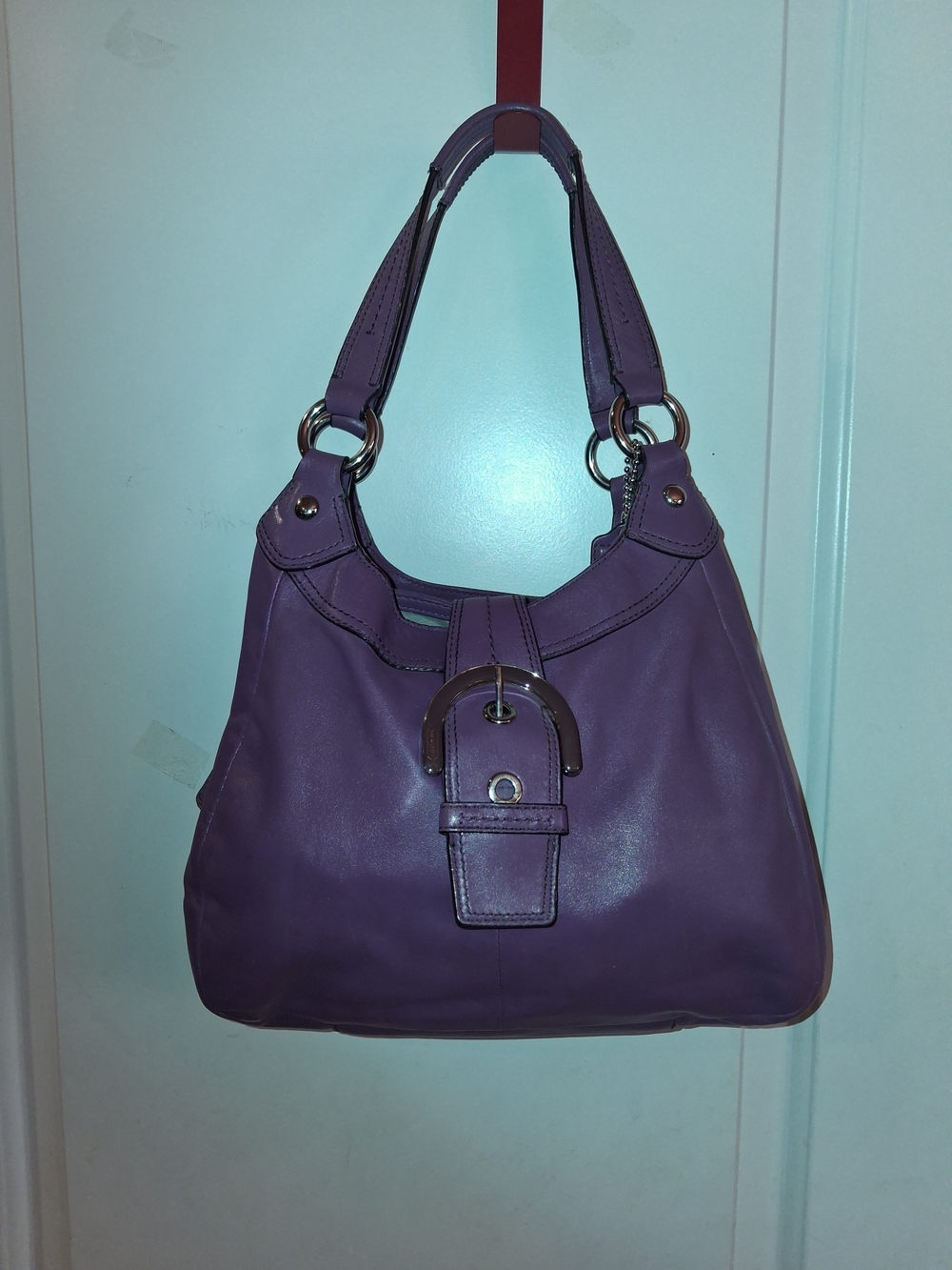 Coach Soho Lynn Hobo Purple Leather Shoulder Bag with Buckle Detail